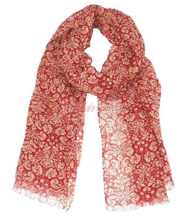 (image for) Premium Floral Print Scarf S0055 Red