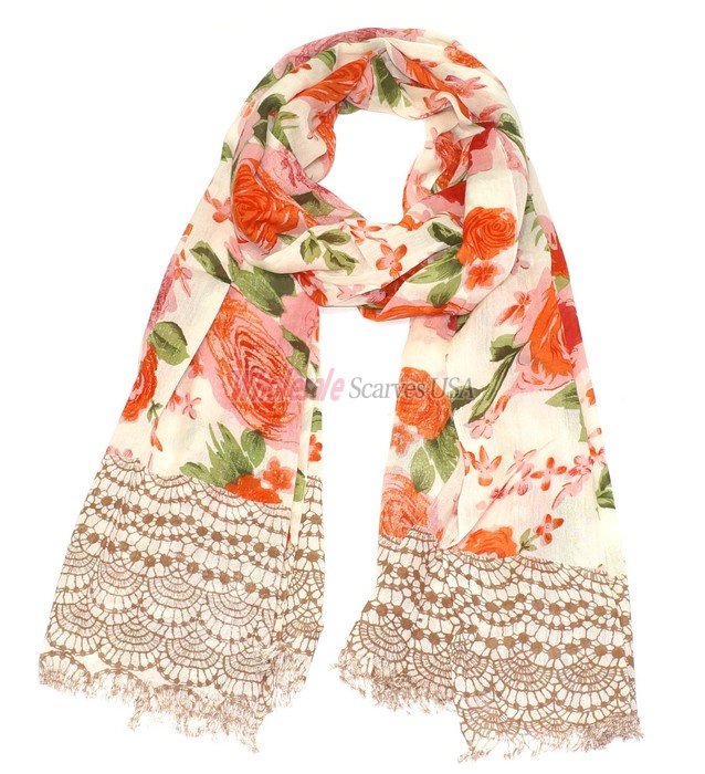 (image for) Premium Floral Print Scarf S0071 Red