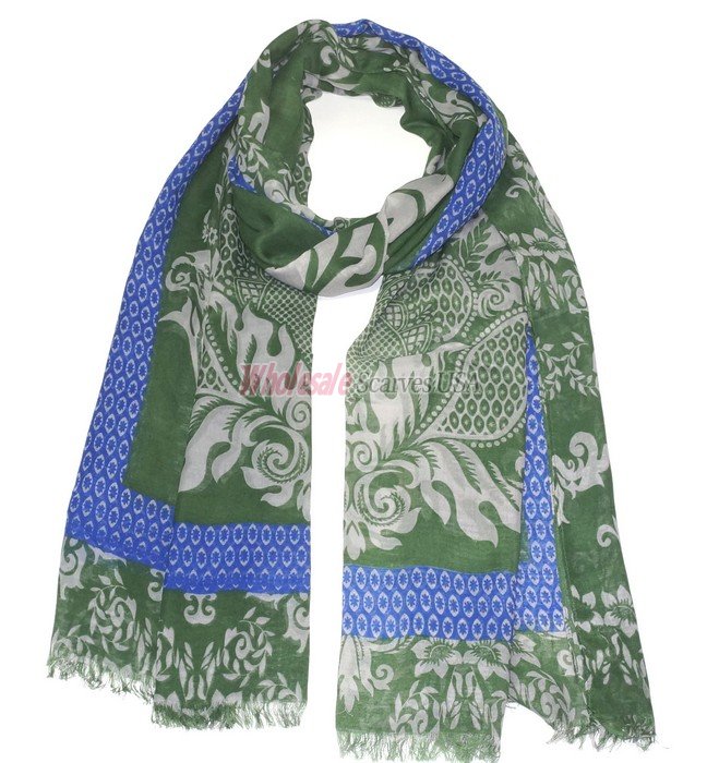 (image for) Premium Floral Print Scarf S0073 Green