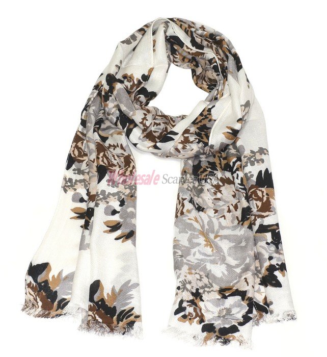 (image for) Premium Floral Print Scarf S0075 Brown
