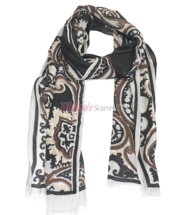 (image for) Premium Pattern Print Scarf S0080 Brown