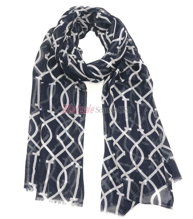 (image for) Premium Modal Print Shawl S0083 Navy