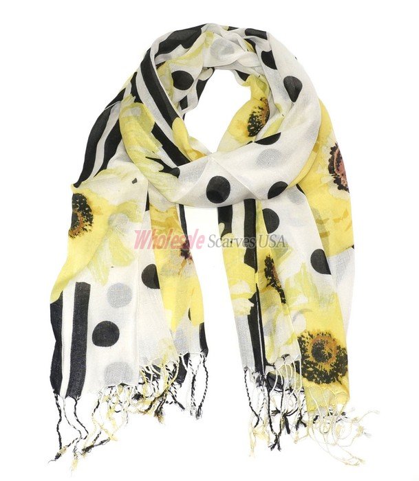 (image for) Premium Flower Dot Print Scarf S0084 Yellow