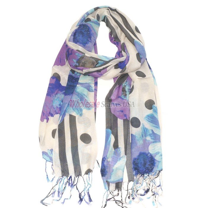 (image for) Premium Flower Dot Print Scarf S0084 Purple