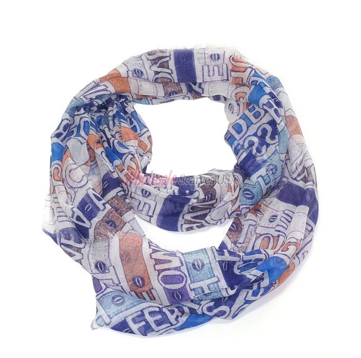 (image for) Premium Infinity Print Scarf S0088 Blue