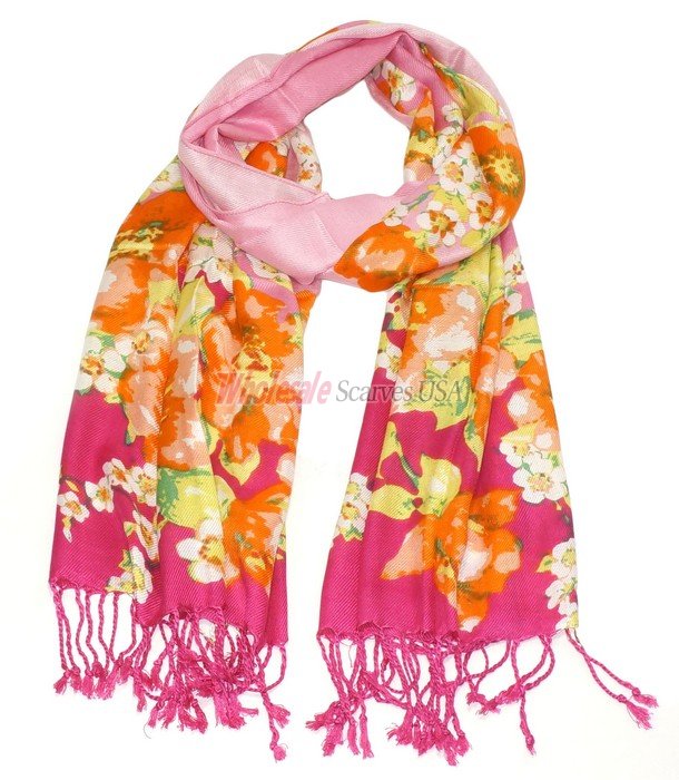 (image for) Premium Floral Print Scarf S0098 Hot Pink
