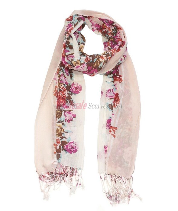 (image for) Premium Floral Print Scarf S0102 Pink
