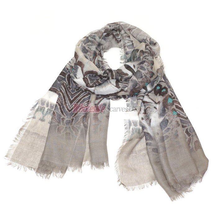 (image for) Premium Pattern Print Scarf S0103 Grey