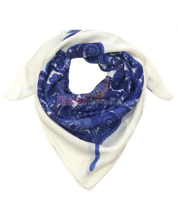 (image for) Premium Wool Blend Print Scarf S0106 Blue