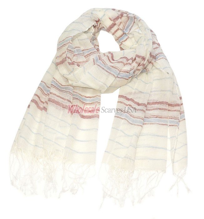 (image for) Premium Strip Print Scarf S0110 White
