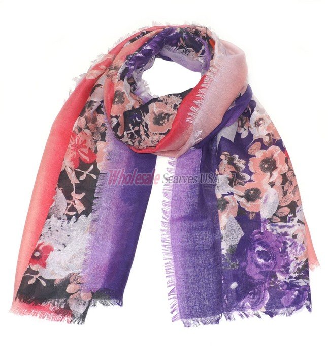 (image for) Premium Paisley Floral Print Scarf S0114 Purple