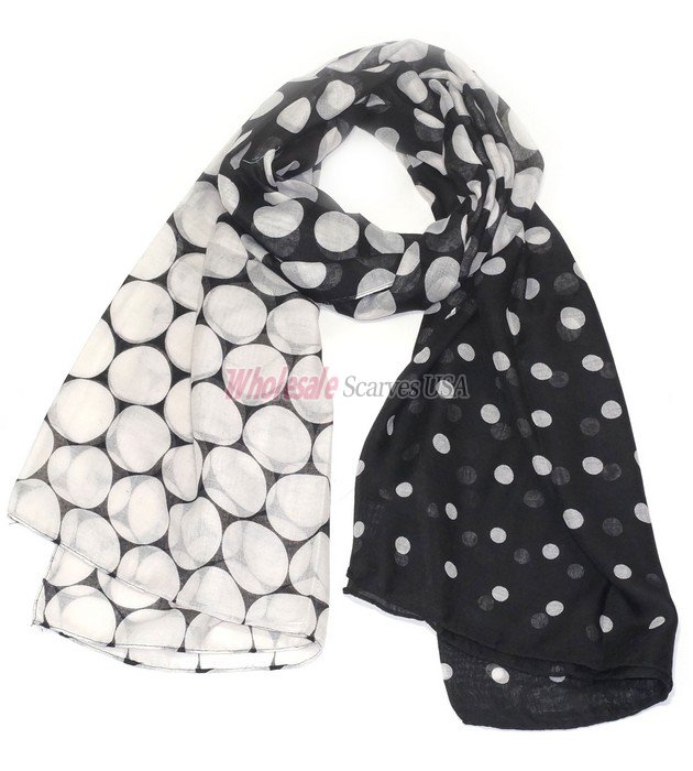 (image for) Premium Dot Print Scarf S0118 Black White