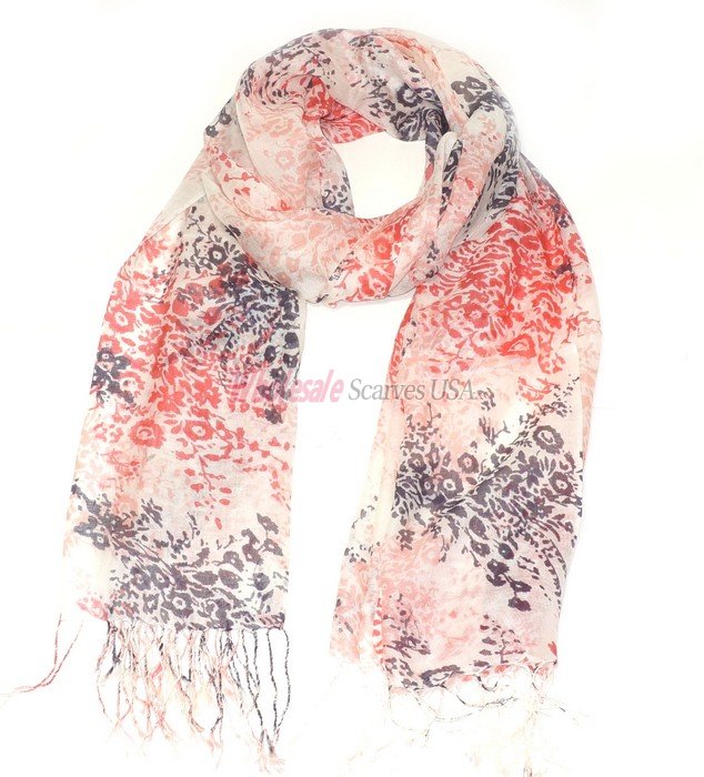 (image for) Premium Floral Print Scarf S0123 Red
