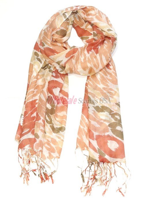 (image for) Premium Pattern Print Scarf S0124 Orange Red