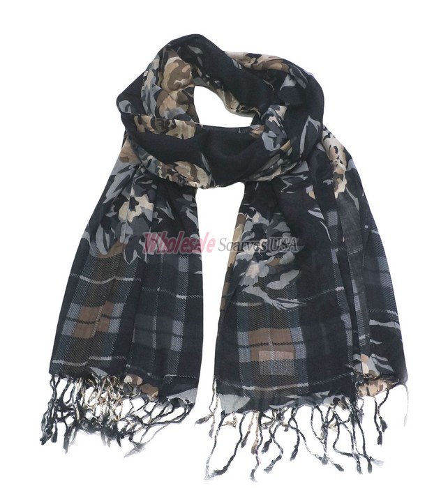 (image for) Premium Floral Print Scarf S0132 Black