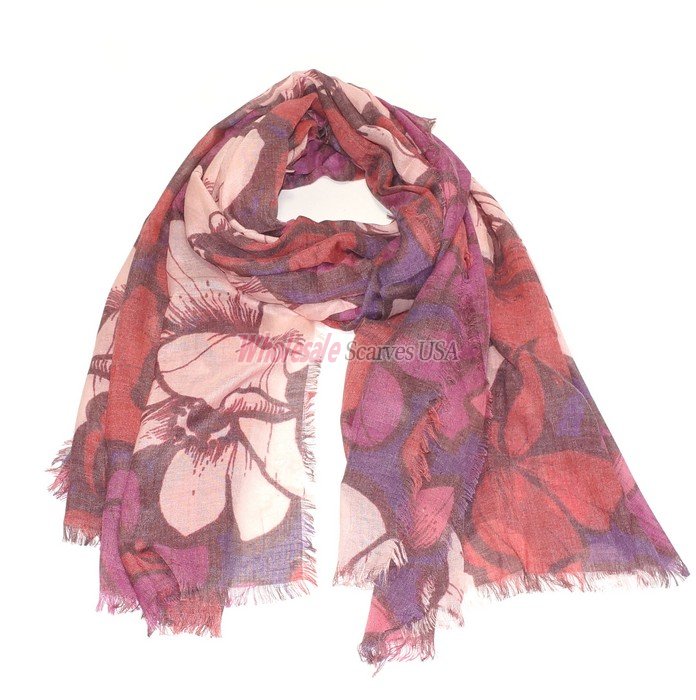 (image for) Premium Paisley Floral Print Scarf S0134 Red