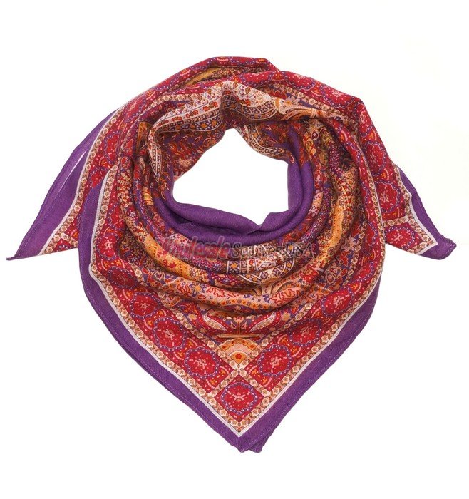 (image for) Premium Wool Blend Print Scarf S0136 Purple