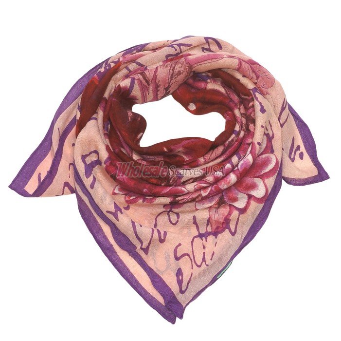 (image for) Premium Wool Blend Print Scarf S0137 Purple