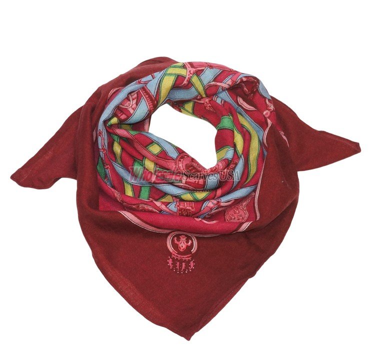 (image for) Premium Wool Blend Print Scarf S0139 Blue