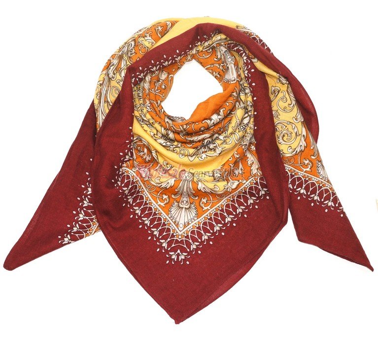 (image for) Premium Wool Blend Print Wrap S0143 Dark Red