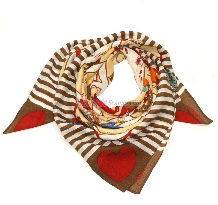 (image for) Premium Wool Blend Print Scarf S0145 Brown