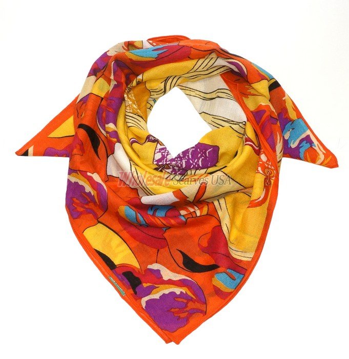 (image for) Premium Wool Blend Print Scarf S0146 Orange
