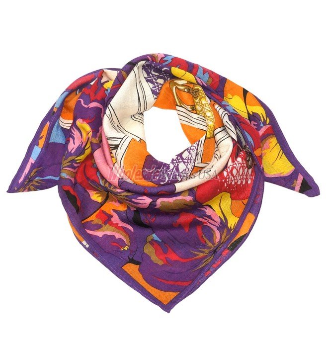 (image for) Premium Wool Blend Print Scarf S0146 Purple