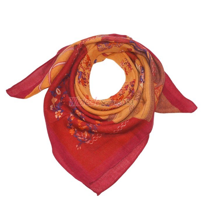 (image for) Premium Wool Blend Print Scarf S0147 Red
