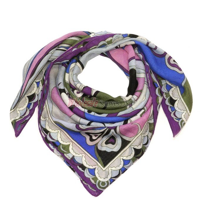 (image for) Premium Wool Blend Print Scarf S0148 Purple