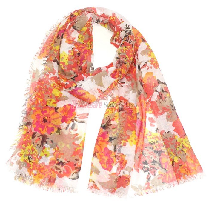 (image for) Premium Floral Print Scarf S0149 Orange