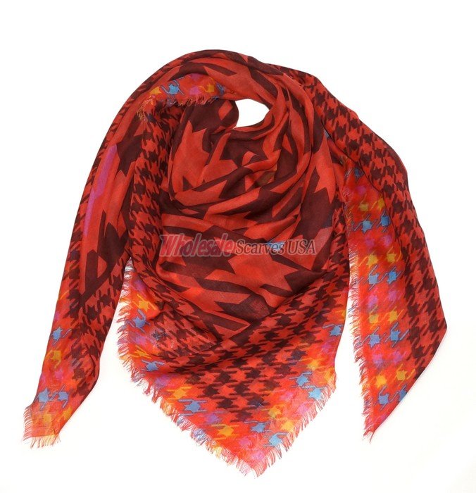 (image for) Premium Square Print Scarf S0152 Red