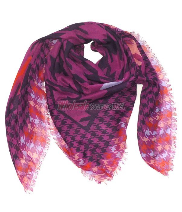 (image for) Premium Square Print Scarf S0152 Fuchsia Red