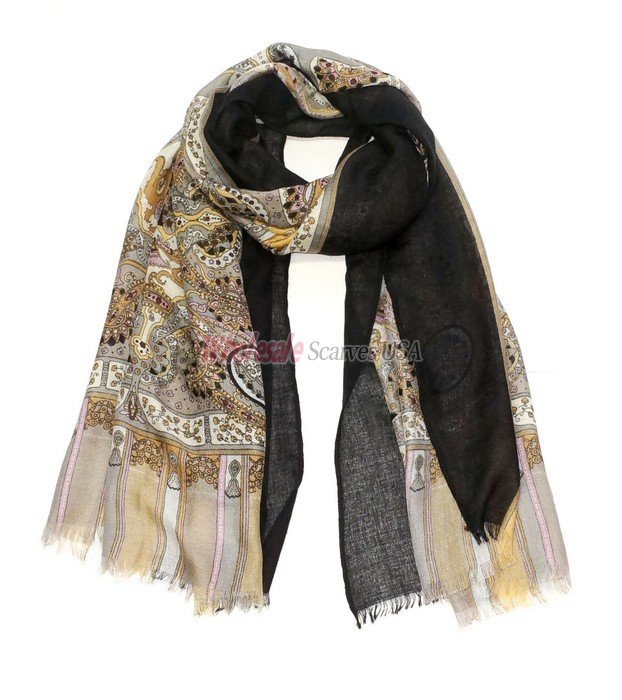(image for) Premium Pattern Print Scarf S0154 Black