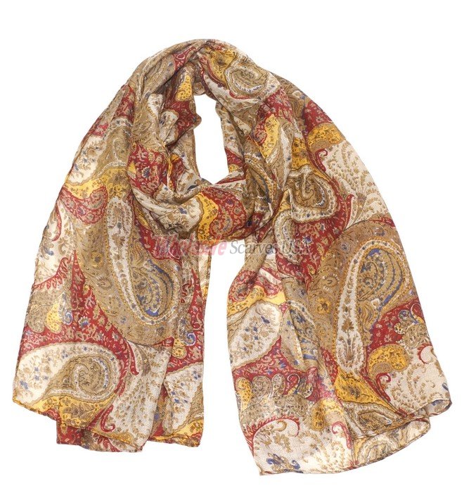(image for) Premium Paisley Floral Print Scarf S0156 Brown