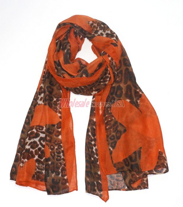 (image for) Premium Leopard Print Shawl S0160 Orange Red