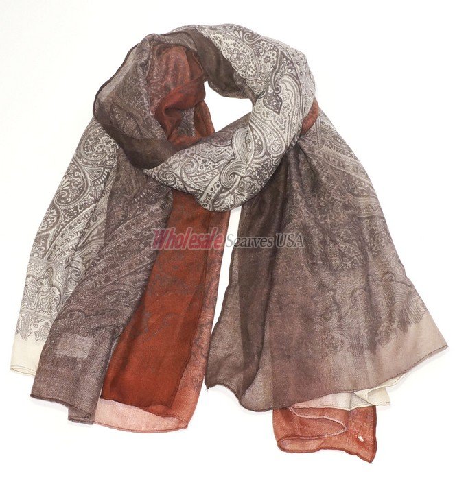 (image for) Premium Pattern Print Shawl S0162 Brown