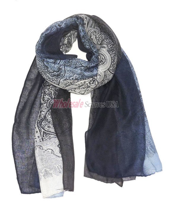 (image for) Premium Pattern Print Shawl S0162 Navy