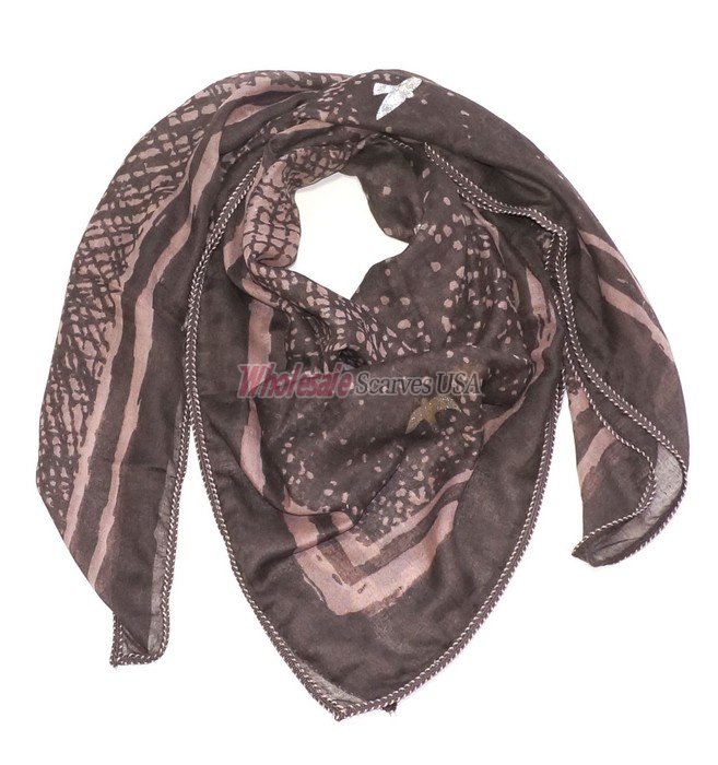 (image for) Premium Square Print Scarf S0164 Coffee