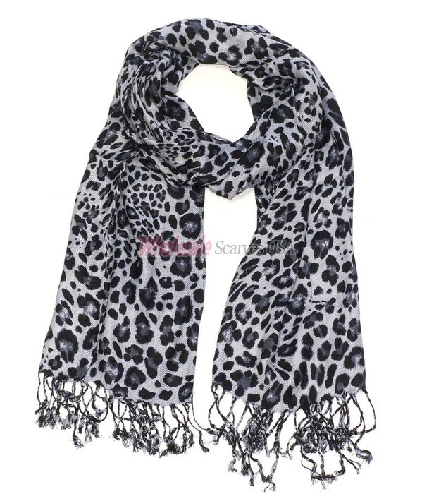 (image for) Premium Leopard Print Shawl S0165 Grey
