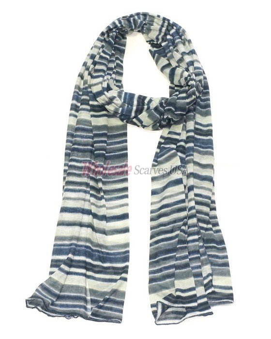 (image for) Premium Strip Print Scarf S0176 Blue