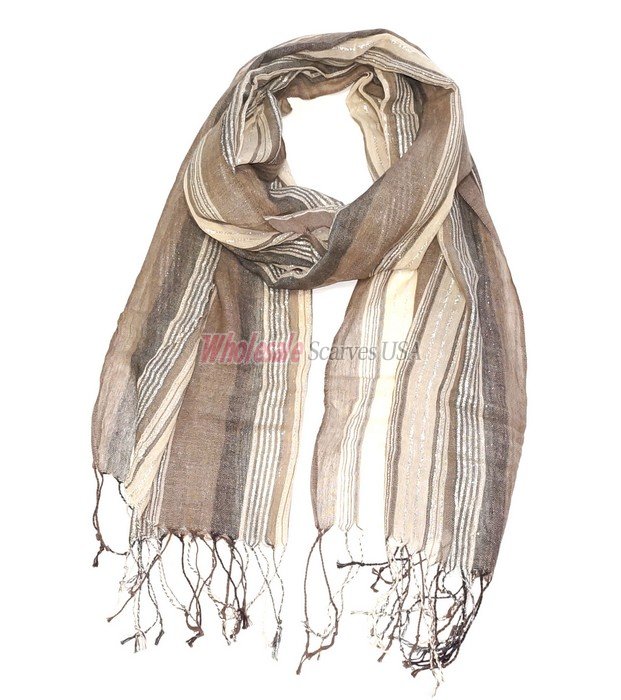 (image for) Premium Strip Print Scarf S0178 Brown