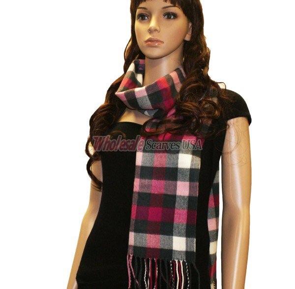 (image for) Woven Square Design Scarf A7 Fuchsia/Black