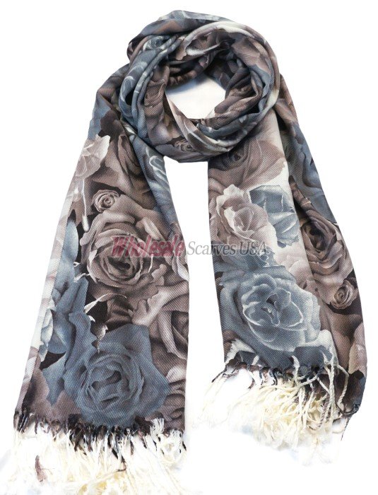 (image for) Big rose Print scarf coffee