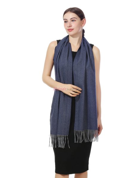 (image for) Cashmere Feel Pattern Scarf Navy 12-pack