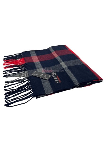 (image for) Plaid Cashmere Feel Scarf 12-pack Navy /Red C135-01