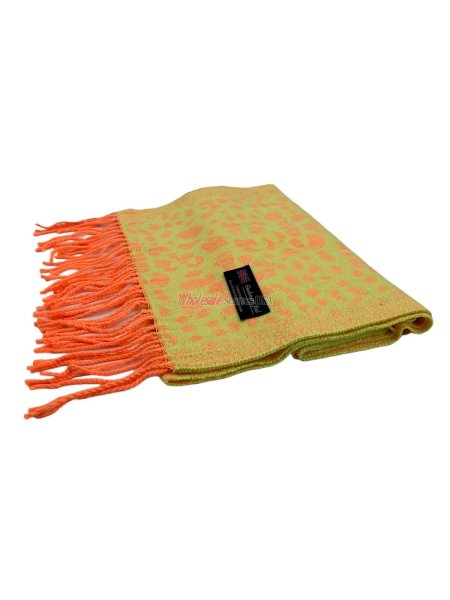 (image for) Cashmere Feel Leopard Scarf Orange/Green 12-pack