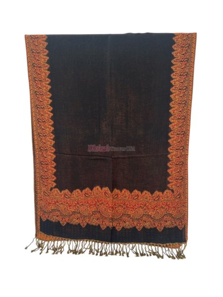 (image for) Jacquard Border Scarf Black/Orange