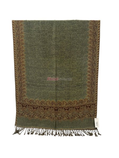 (image for) Jacquard Border Scarf Dark Sea Green