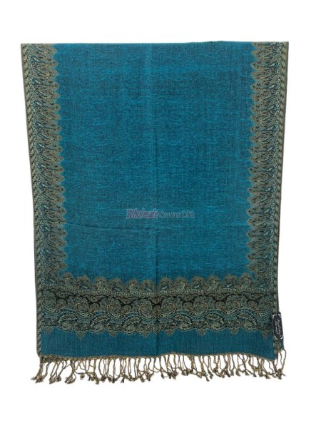 (image for) Jacquard Border Scarf Turquoise