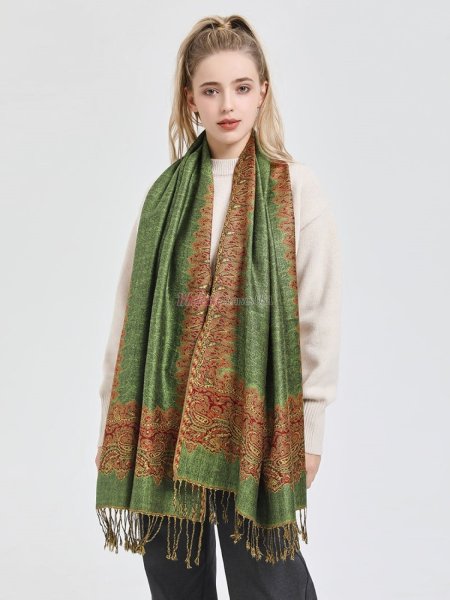 (image for) Jacquard Border Scarf Grass Green